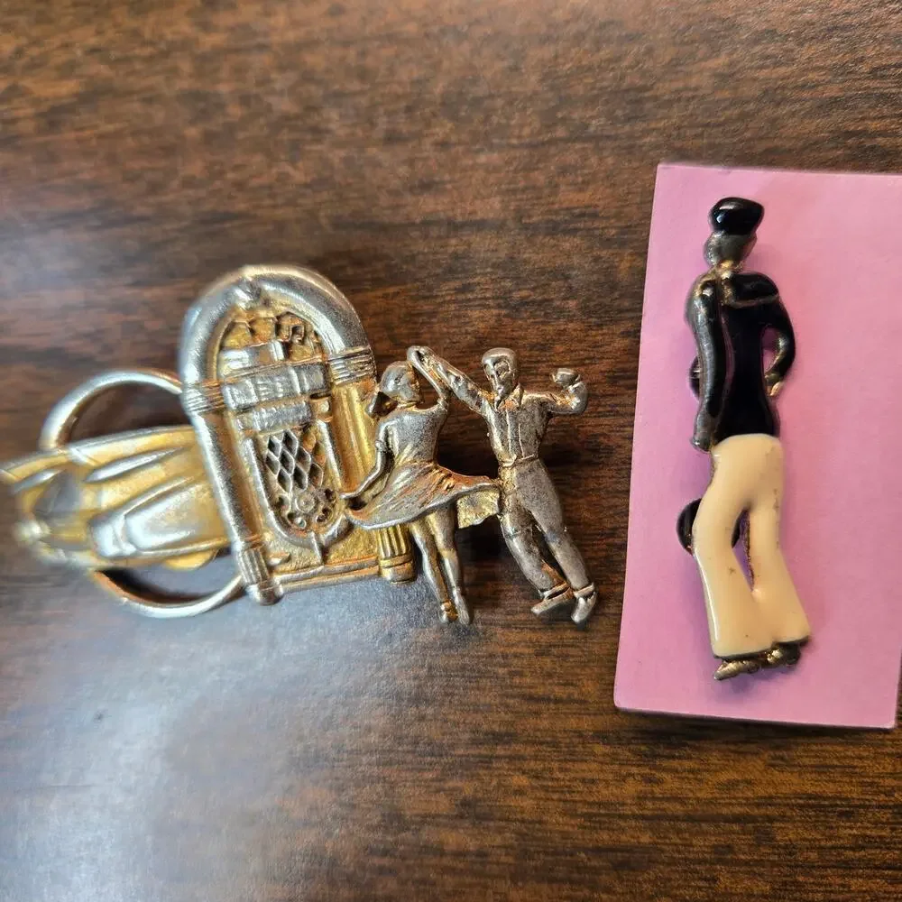 Vintage SilverTone Pin Lot 1950s Jukebox Cadillac Sock Hop & Navy Sailor Man